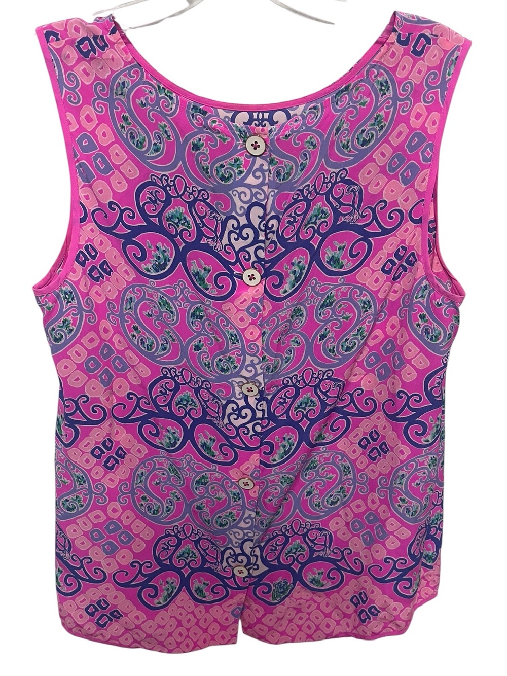 Lilly Pulitzer 100% Silk Pink Multi Print Sleeveless Tank Top - Picture 3 of 6